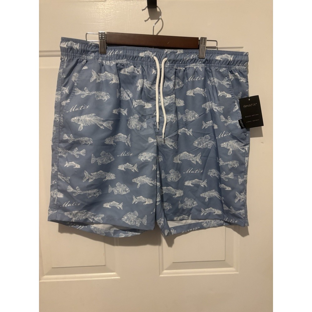 Matix Swim Trunks Quick Dry Shorts Blue White Fish Men's Large‎ Lightweight